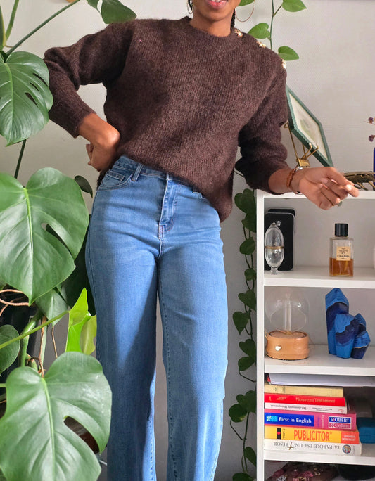 Pull  col rond chocolat