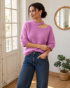  pull femme fuchsia cut out col montant asymétrique vue face proche