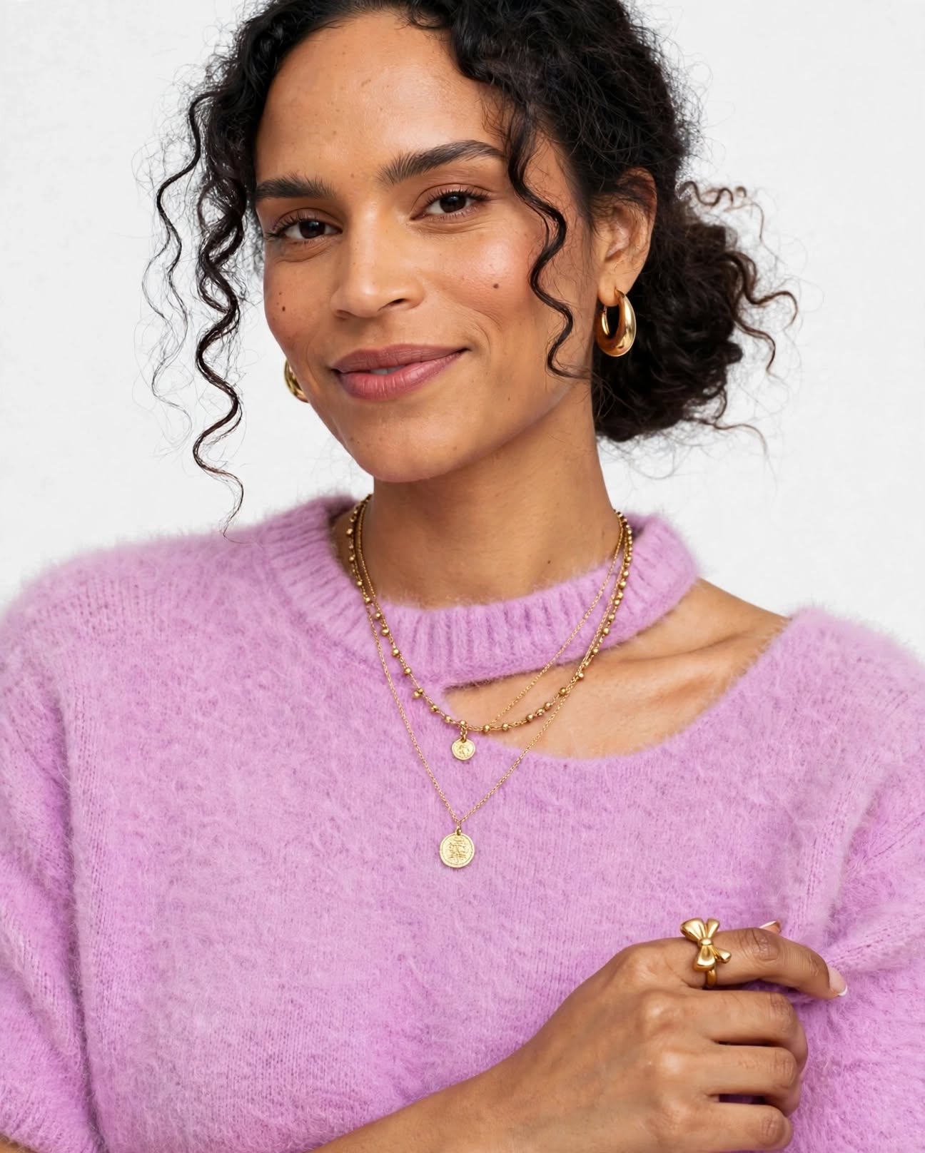pull ajouré manches courtes violet