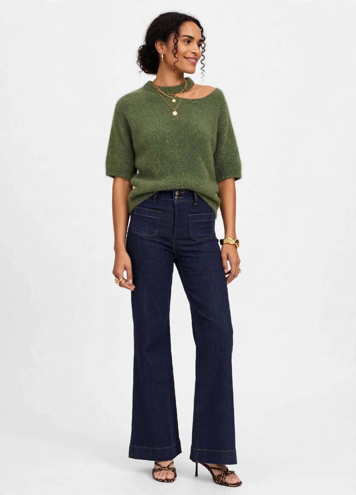 Pull ajouré kaki manches courte esma shop