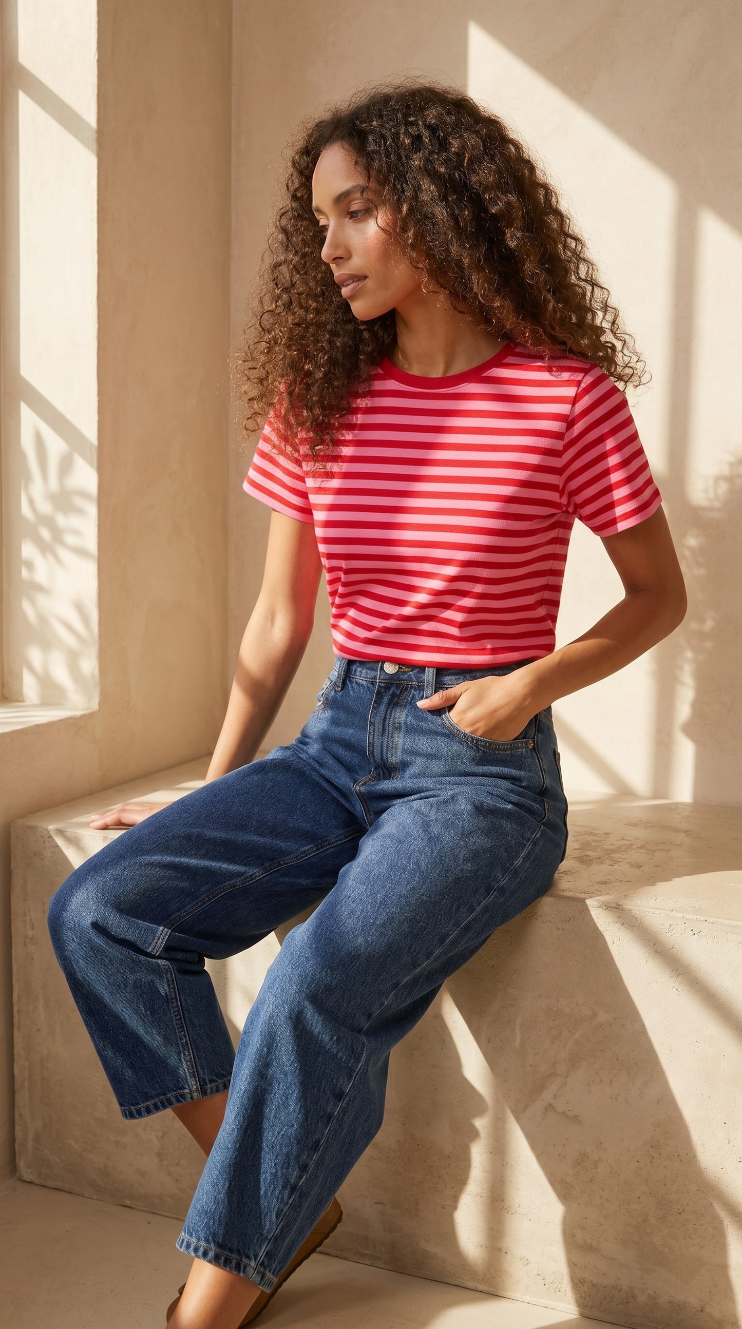T-shirt Coton Rayé Rose et Rouge – Martinière