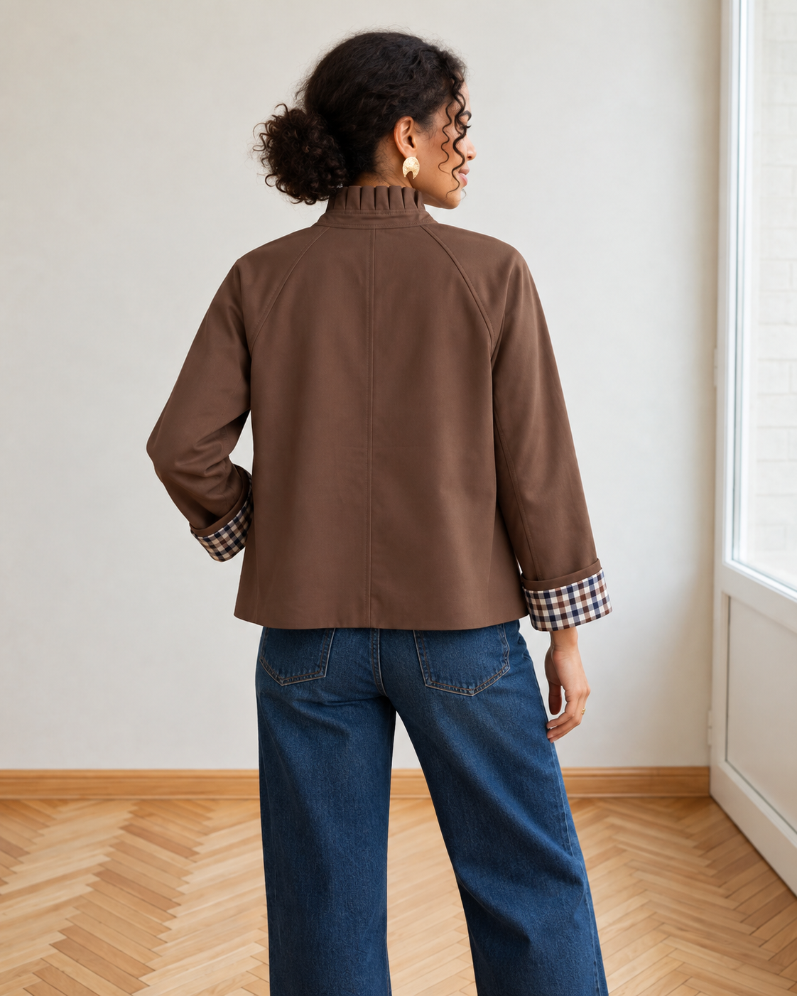 Trench  Olivia courte femme marron chocolat col dos esma shop 