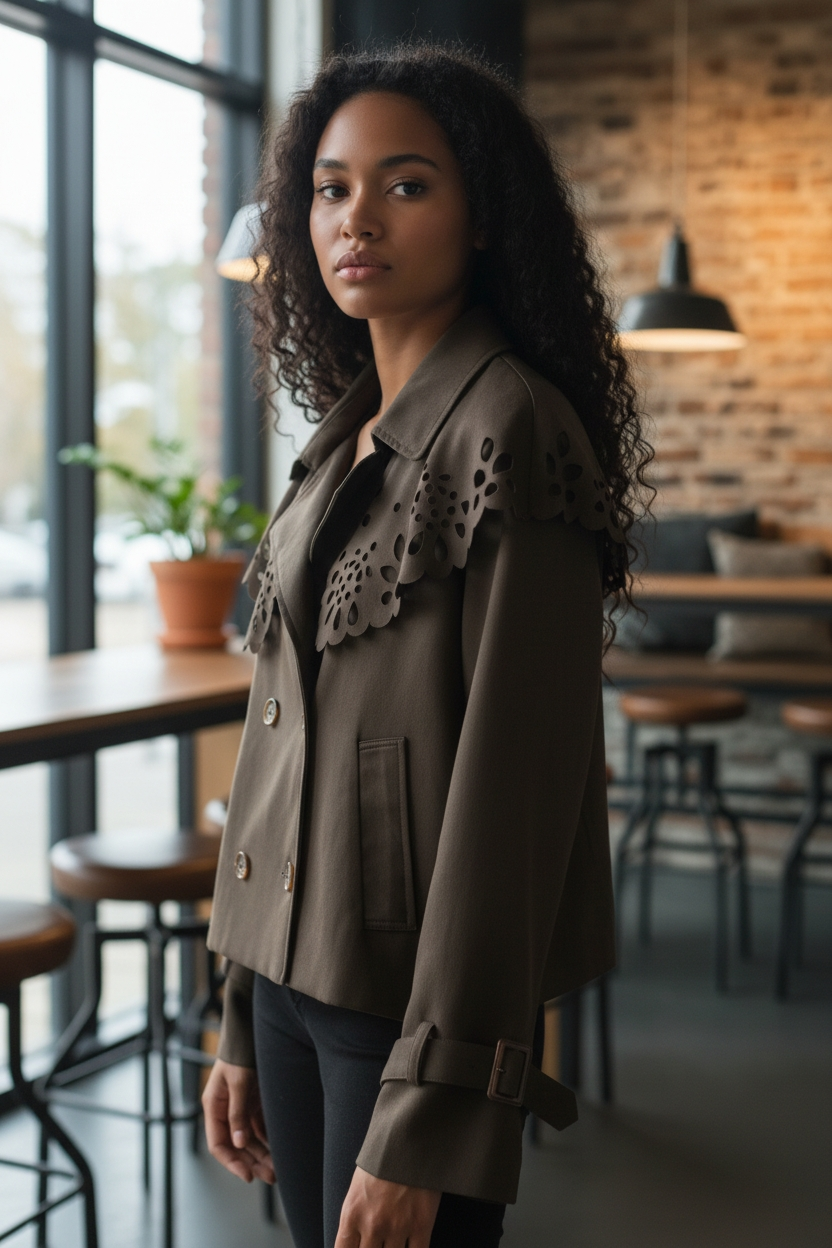 Trench court détail cape vareuse profil