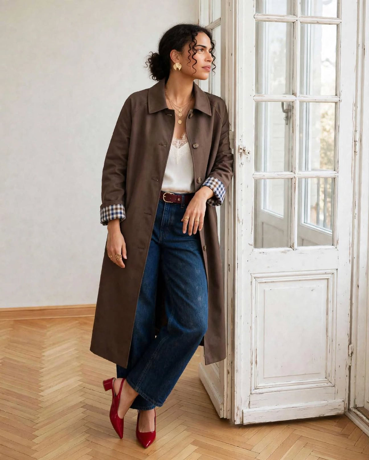 Trench long femme revers 