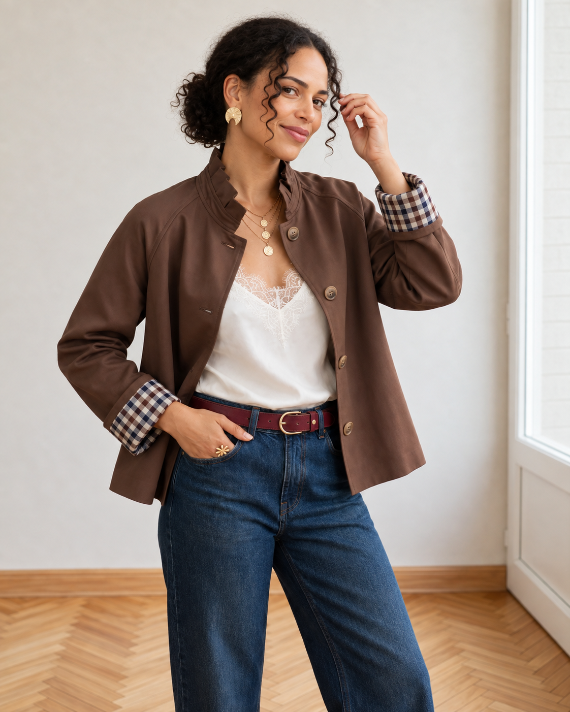 trench olivia esma shop col victorien  marron