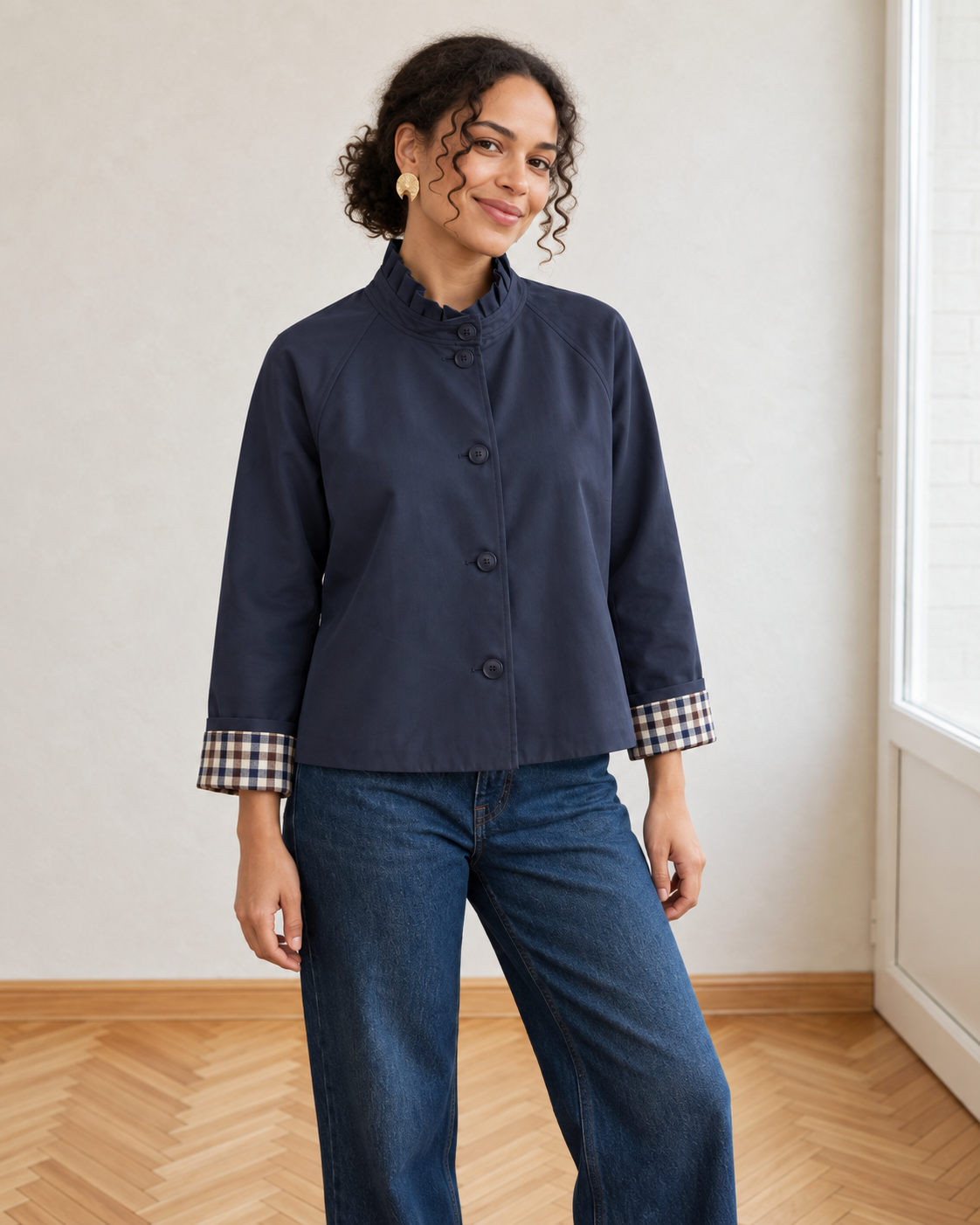 Trench Olivia court haut marine