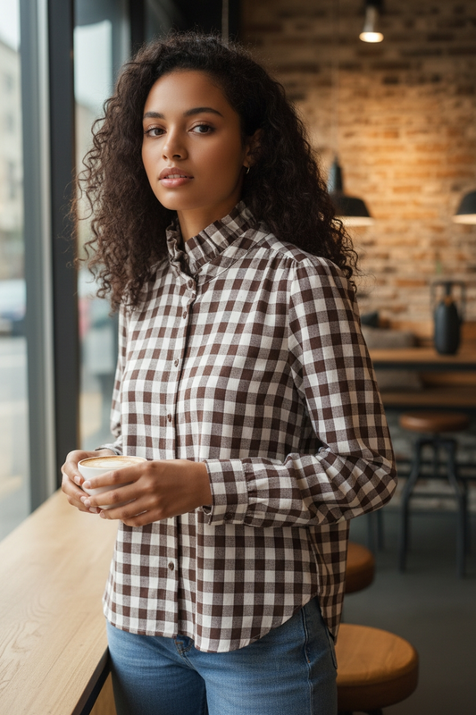 Blouse en coton col victorien 