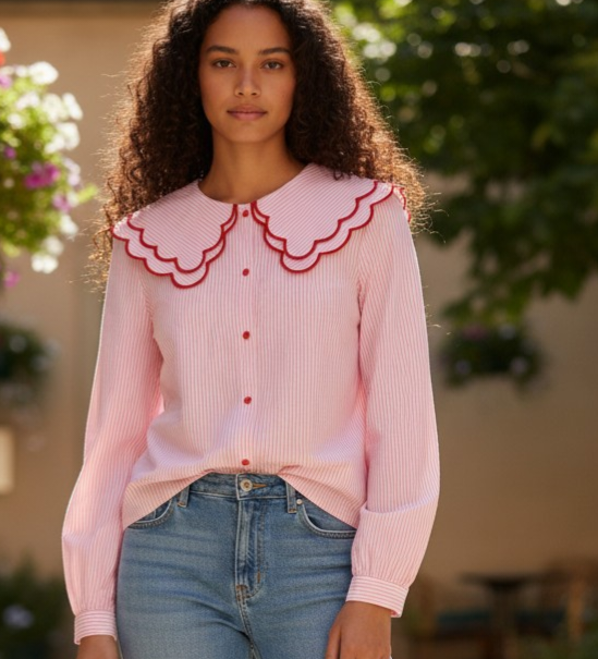blouse coton rose femme face