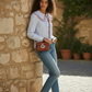 blouse rayée femme détail col rouge