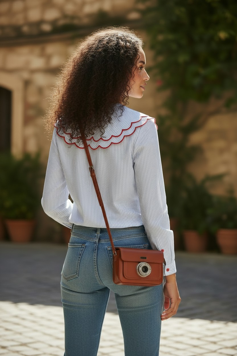blouse rayure bleu look porté dos esma shop