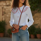 blouse rayures bleues col vareuse face profil esma shop