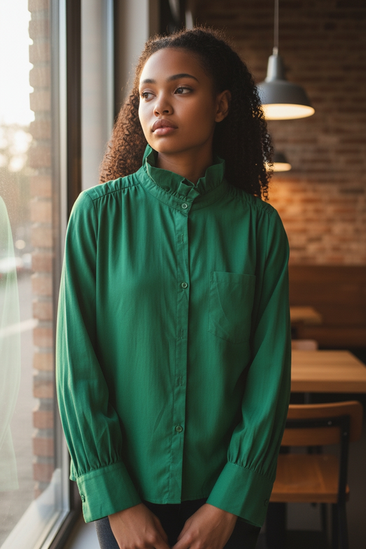 blouse verte col victorien  face 