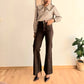détail coupe flare jean taille haute femme marron