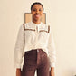 détail imprimé blouse manches longues femme
