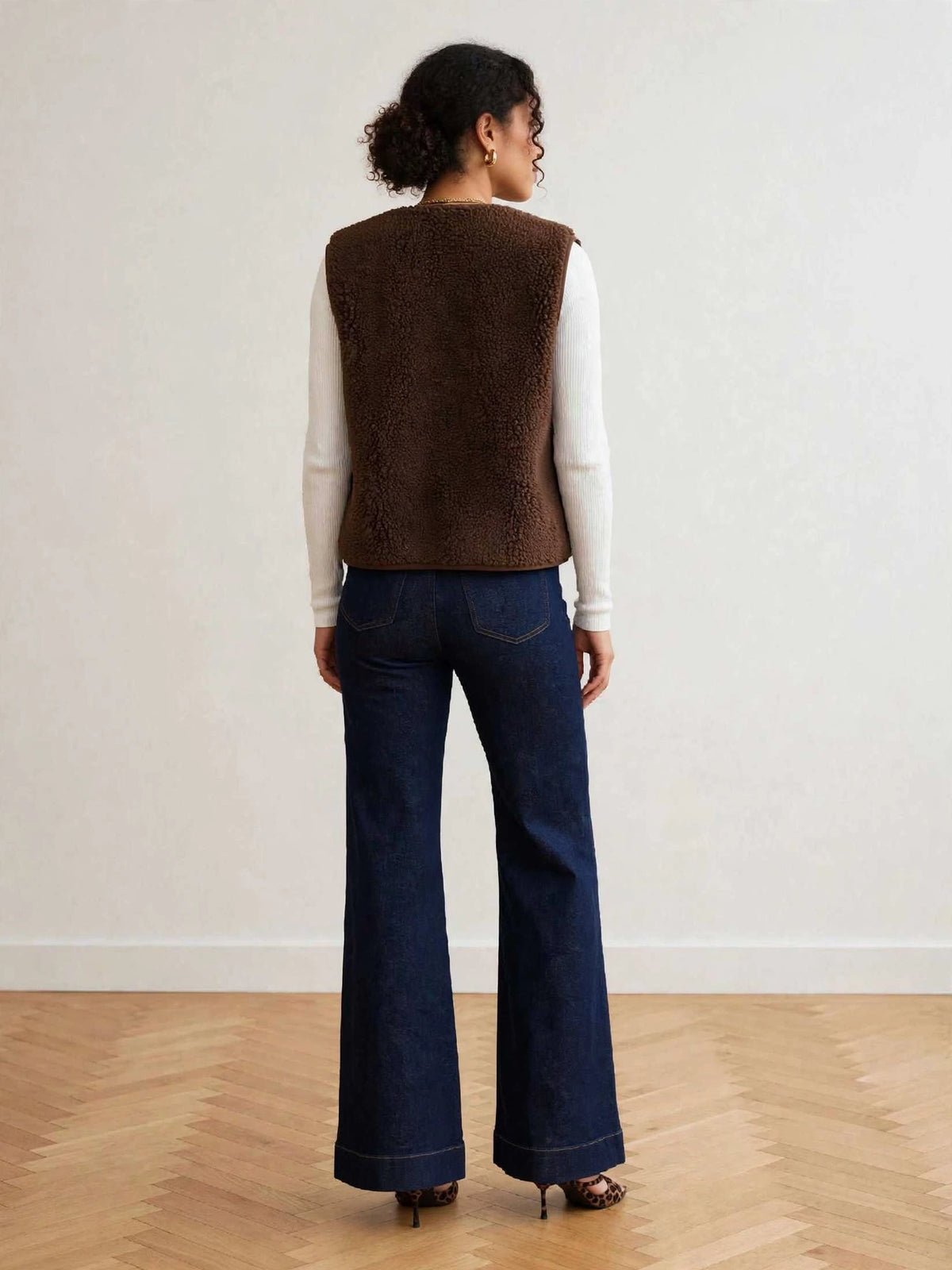  dos gilet teddy sans manches marron coupe droite femme esma shop