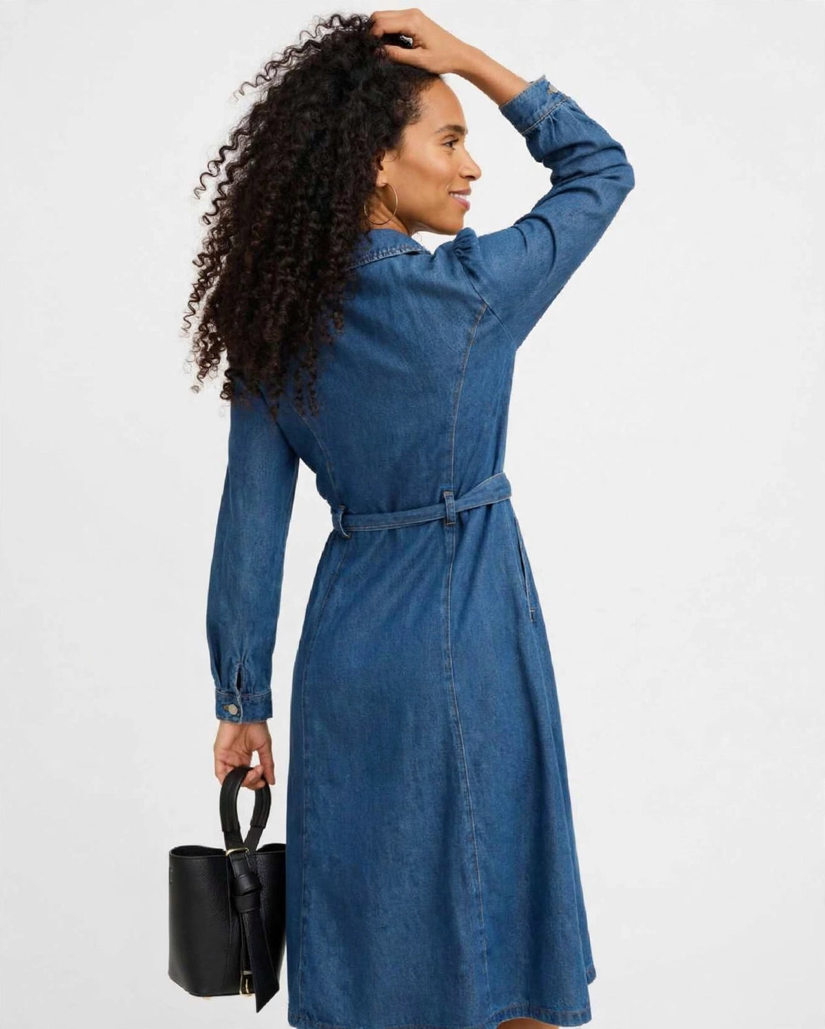dos robe en jean midi coupe evasee femme