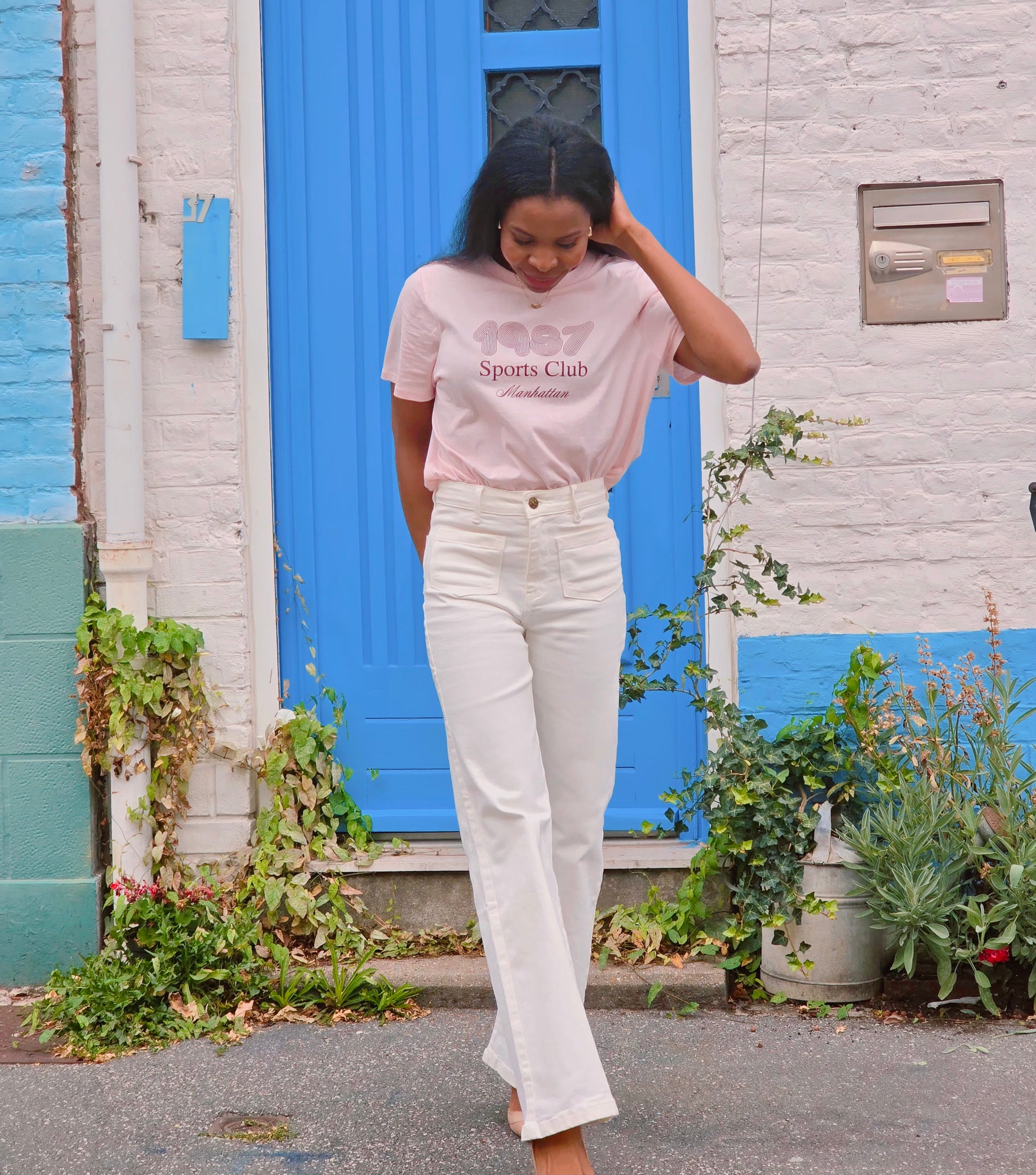 Pantalon  blanc taille haute droit large  esma shop 