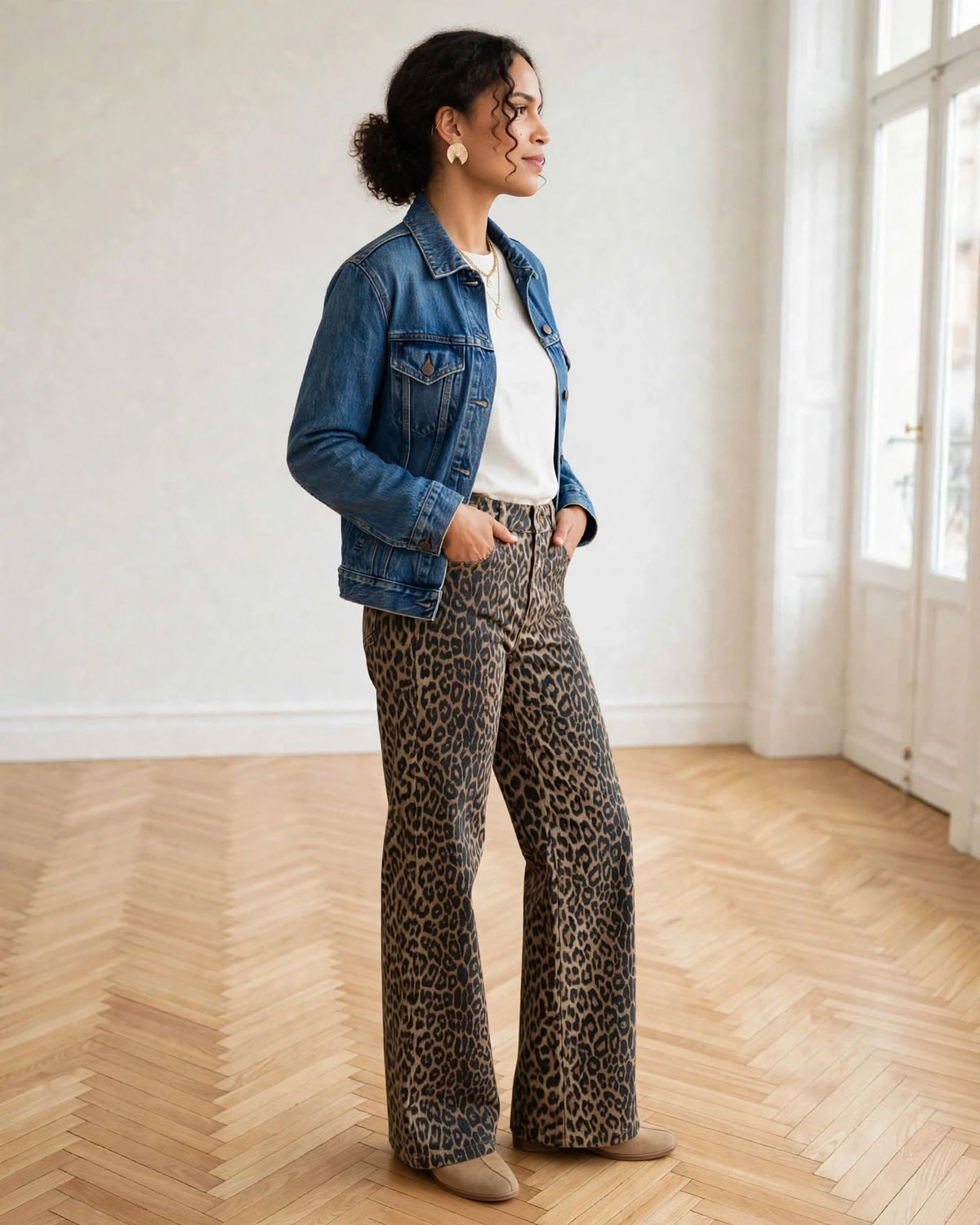 jean leopard porte avec veste denim esma shop