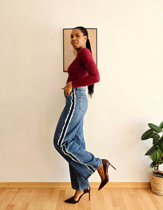 jean straight femme taille haute détails côtés esma shop retro