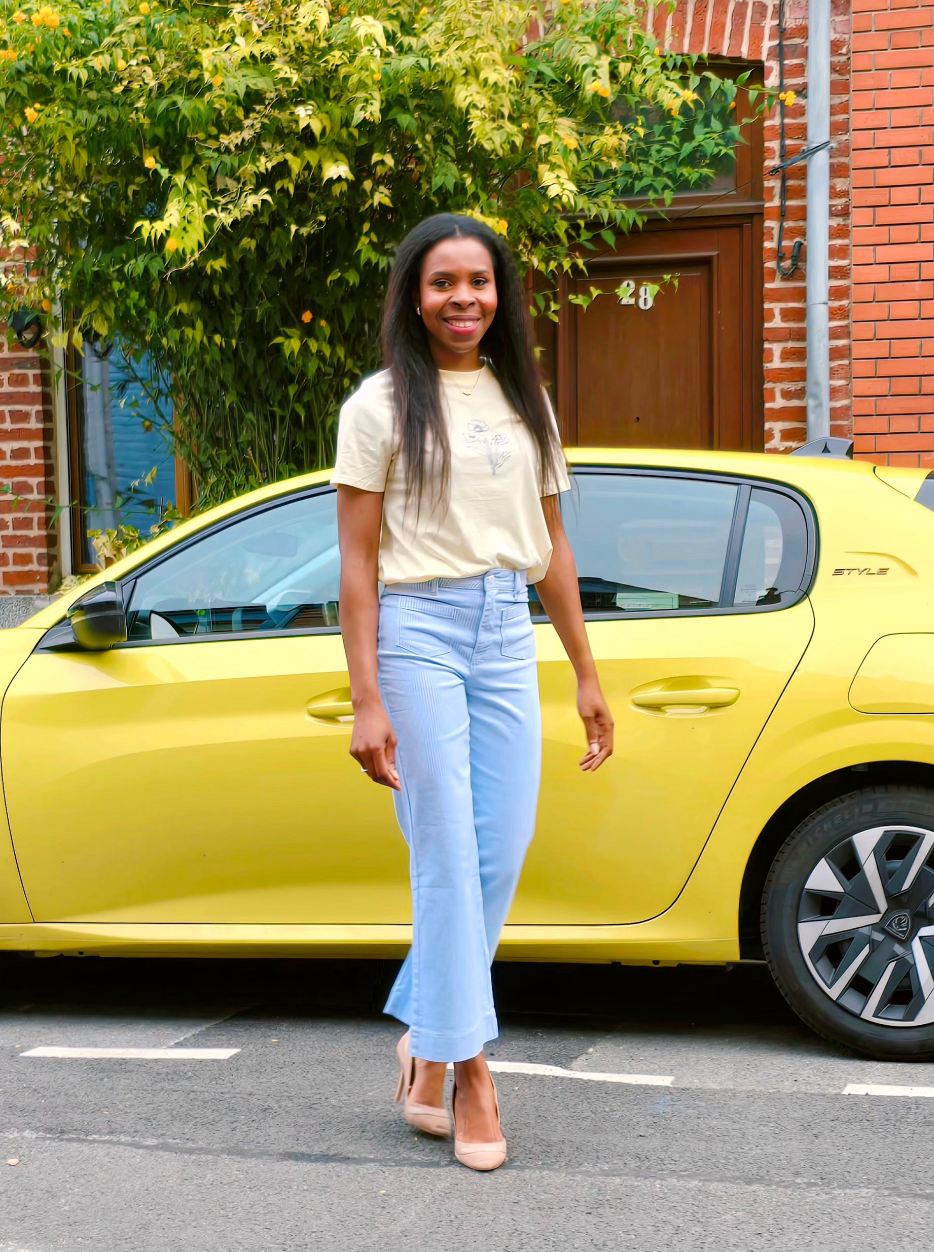 pantalon rayé taille haute bleu et blanc taille haute  retro tendance