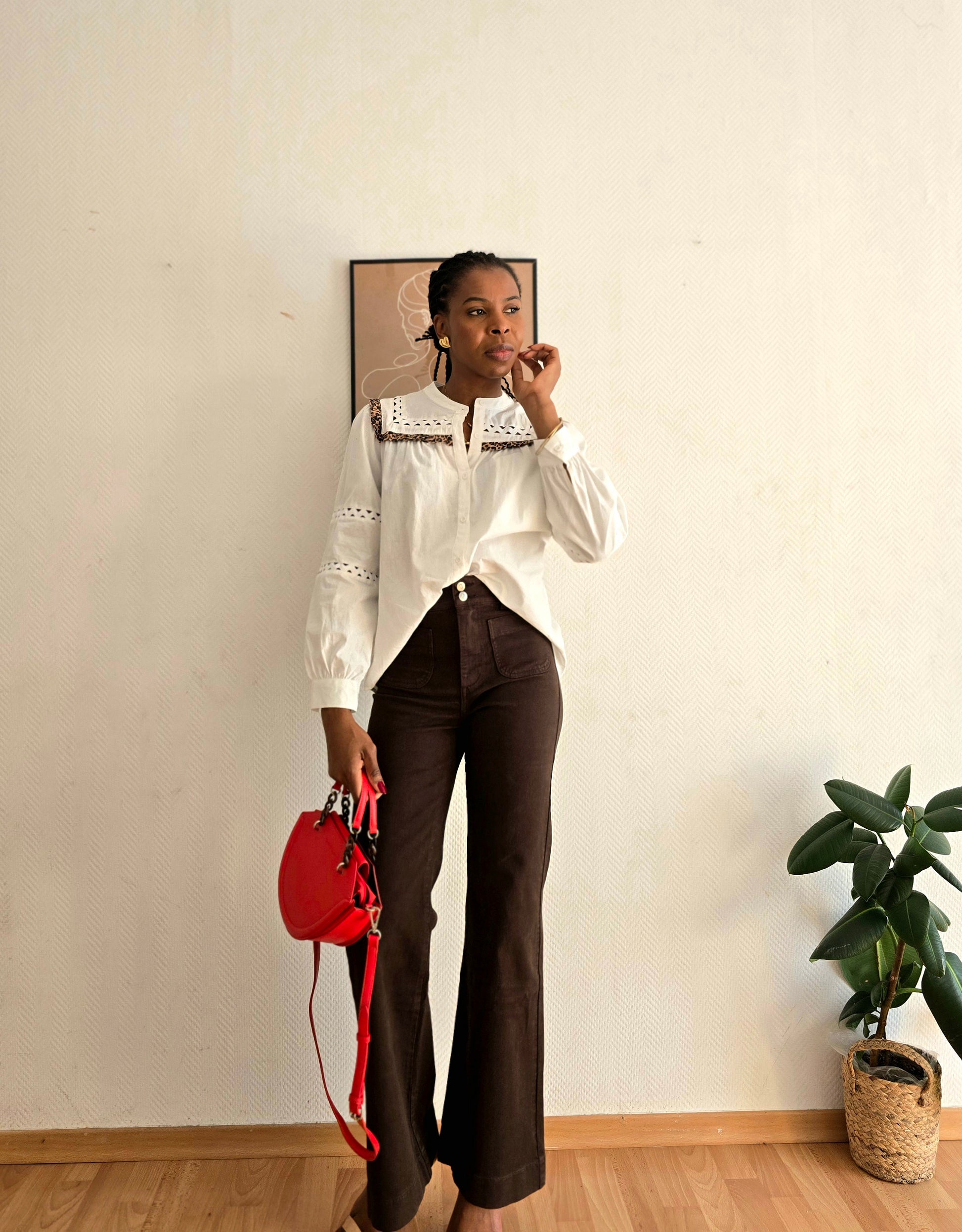 jean évasé Hélena marron look rétro 70s