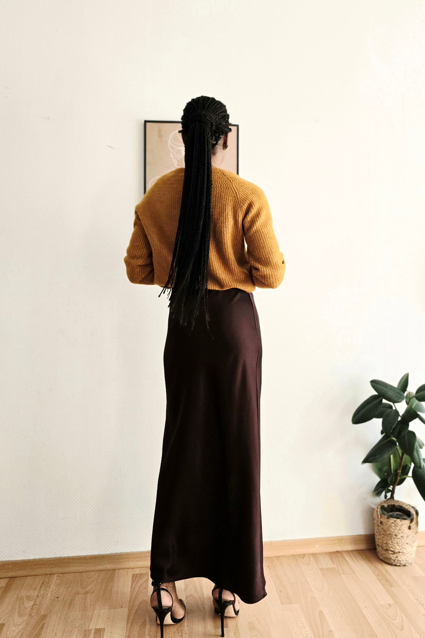 jupe maxi chocolat satin tendance mode femme