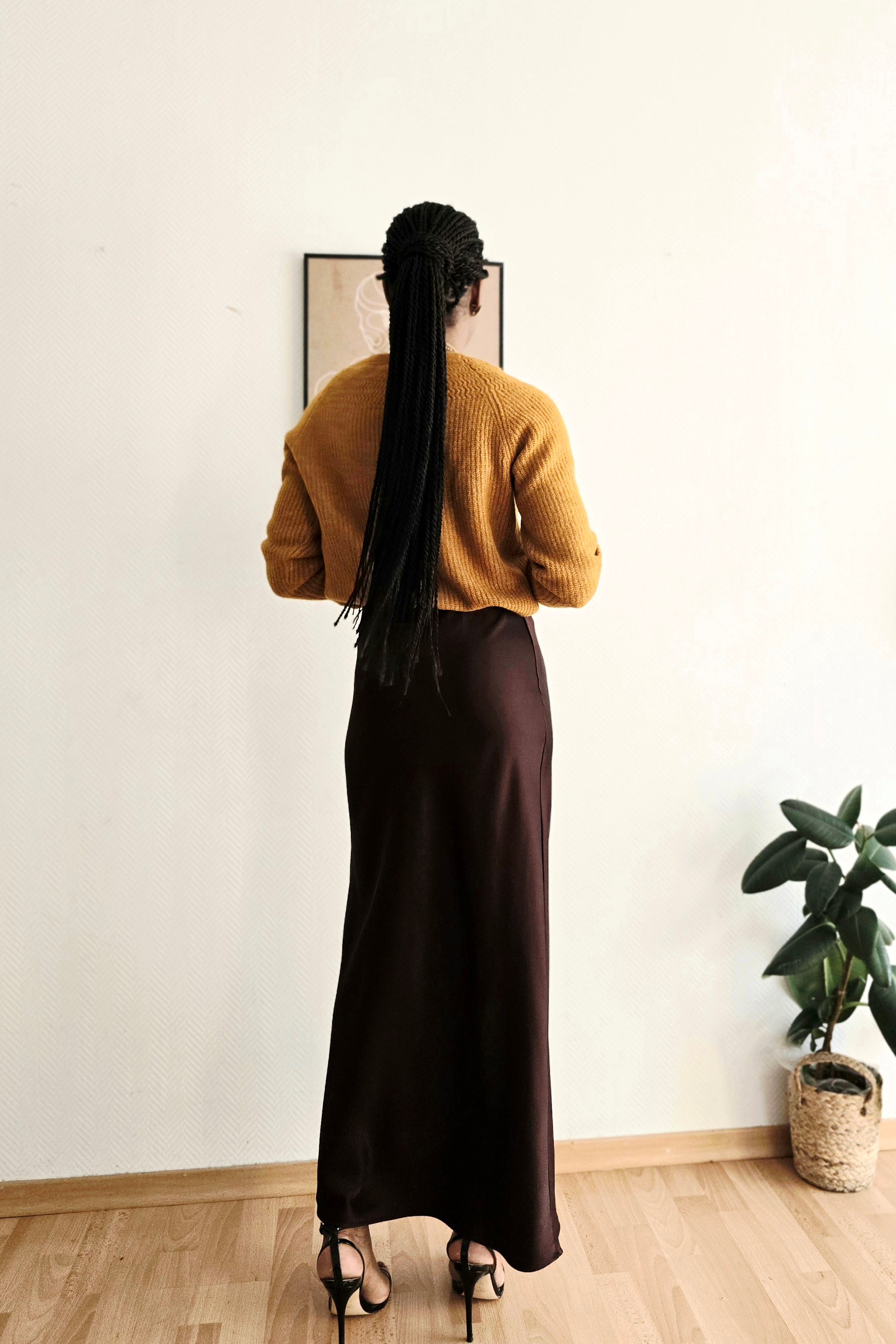 jupe maxi chocolat satin tendance mode femme