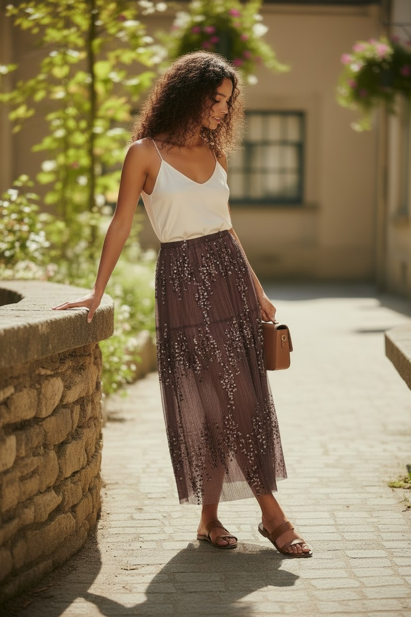 jupe sequins profil coupe midi