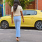 pantalon rayé taille haute bleu et blanc taille haute 