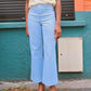pantalon rayé taille haute bleu et blanc taille haute esma shop