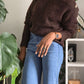 Pull  col rond chocolat en laine marron profond esma shop