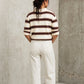Pull polo Gaby à rayures écru et marron chocolat