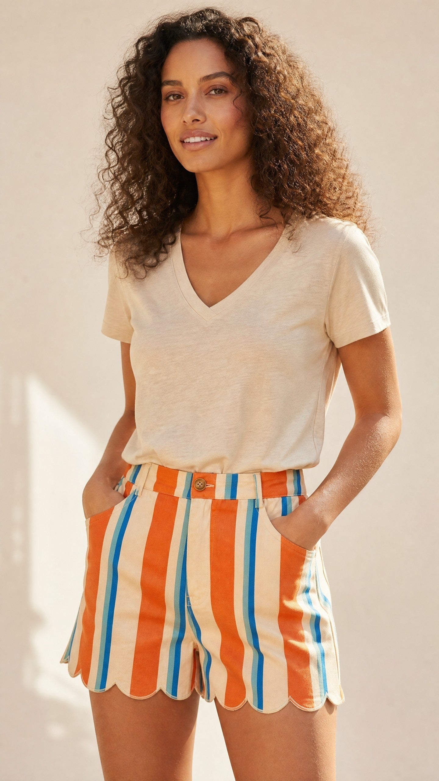 Short Taille Haute Rayé Coton