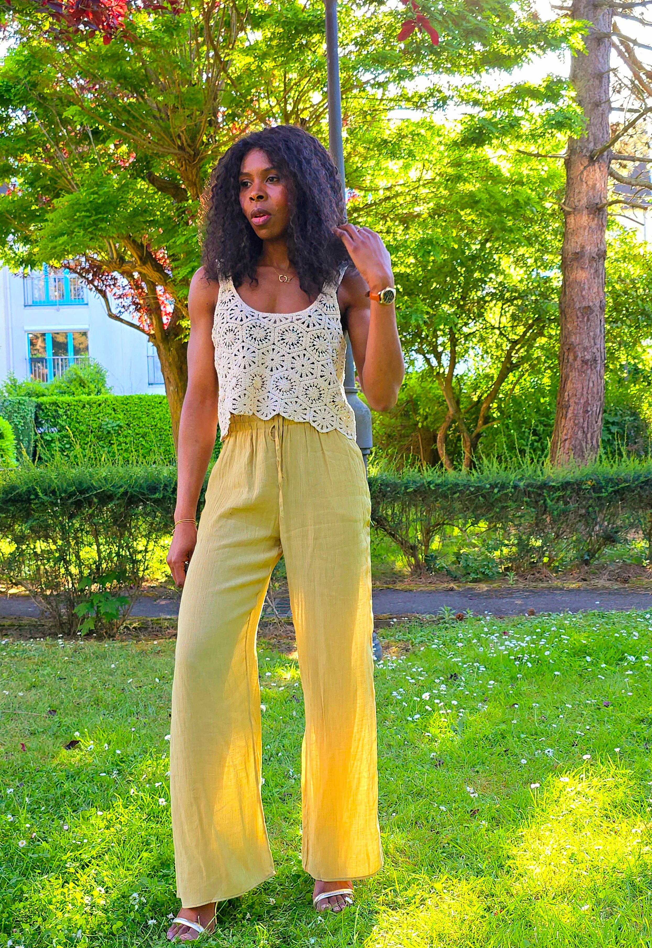 Tenue Pantalon Large Pantalon Vert Fluide Femme Pantalon Fluide