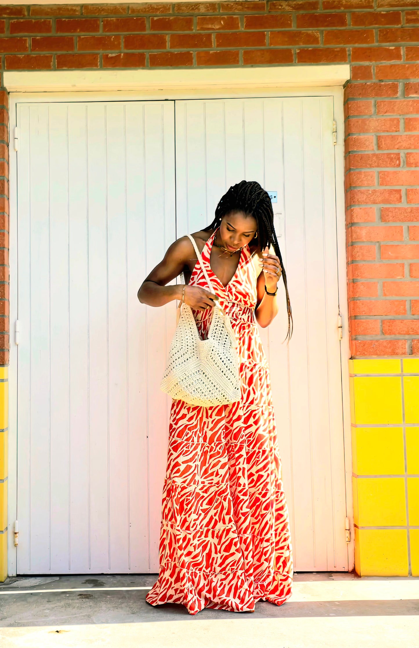  robe longue dos nu, robe fluide rouge et blanche, robe été viscose femme, robe à nouer au cou, robe vaporeuse été, robe maxi chic été