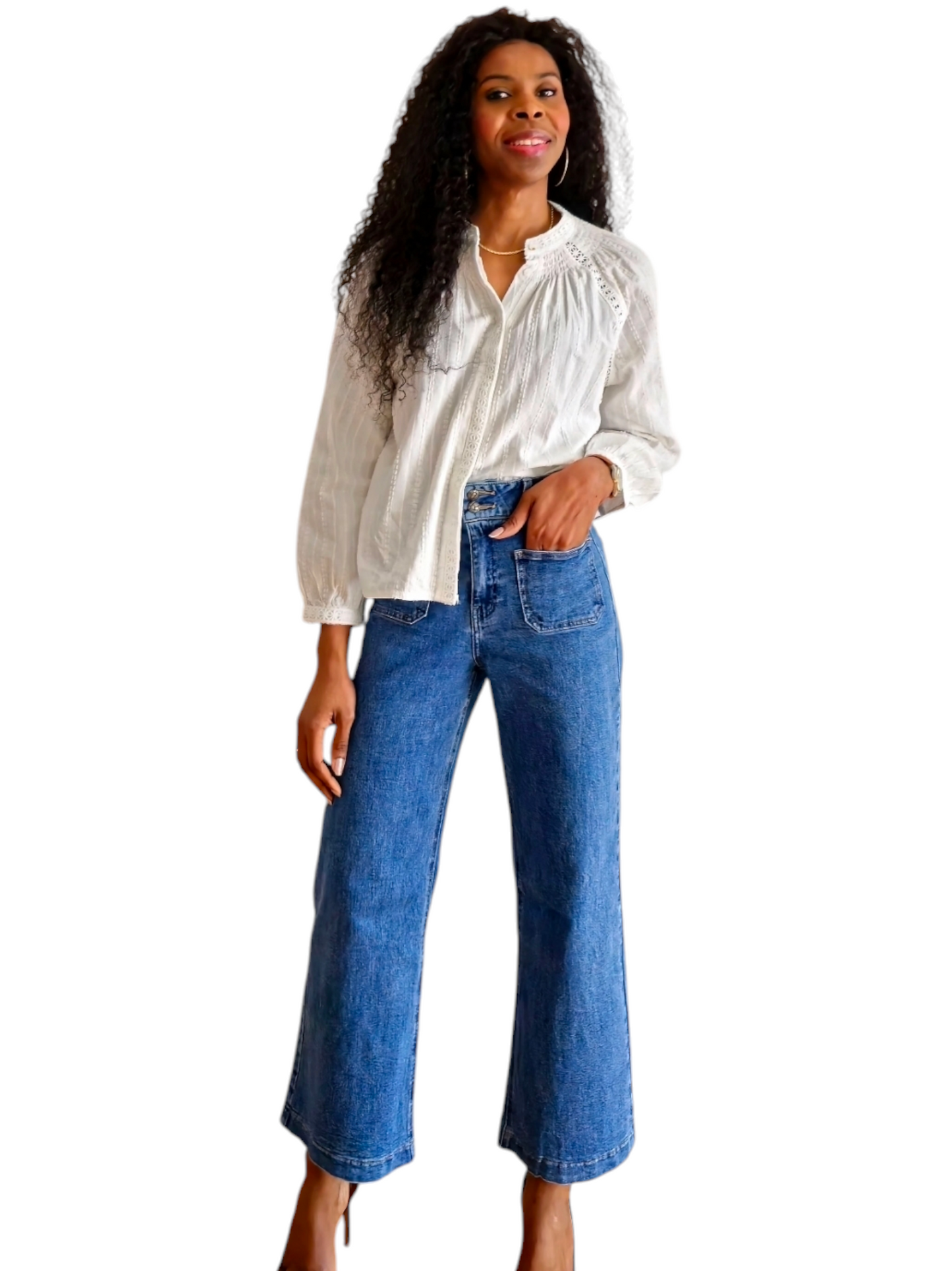 Jean wide cropped taille haute