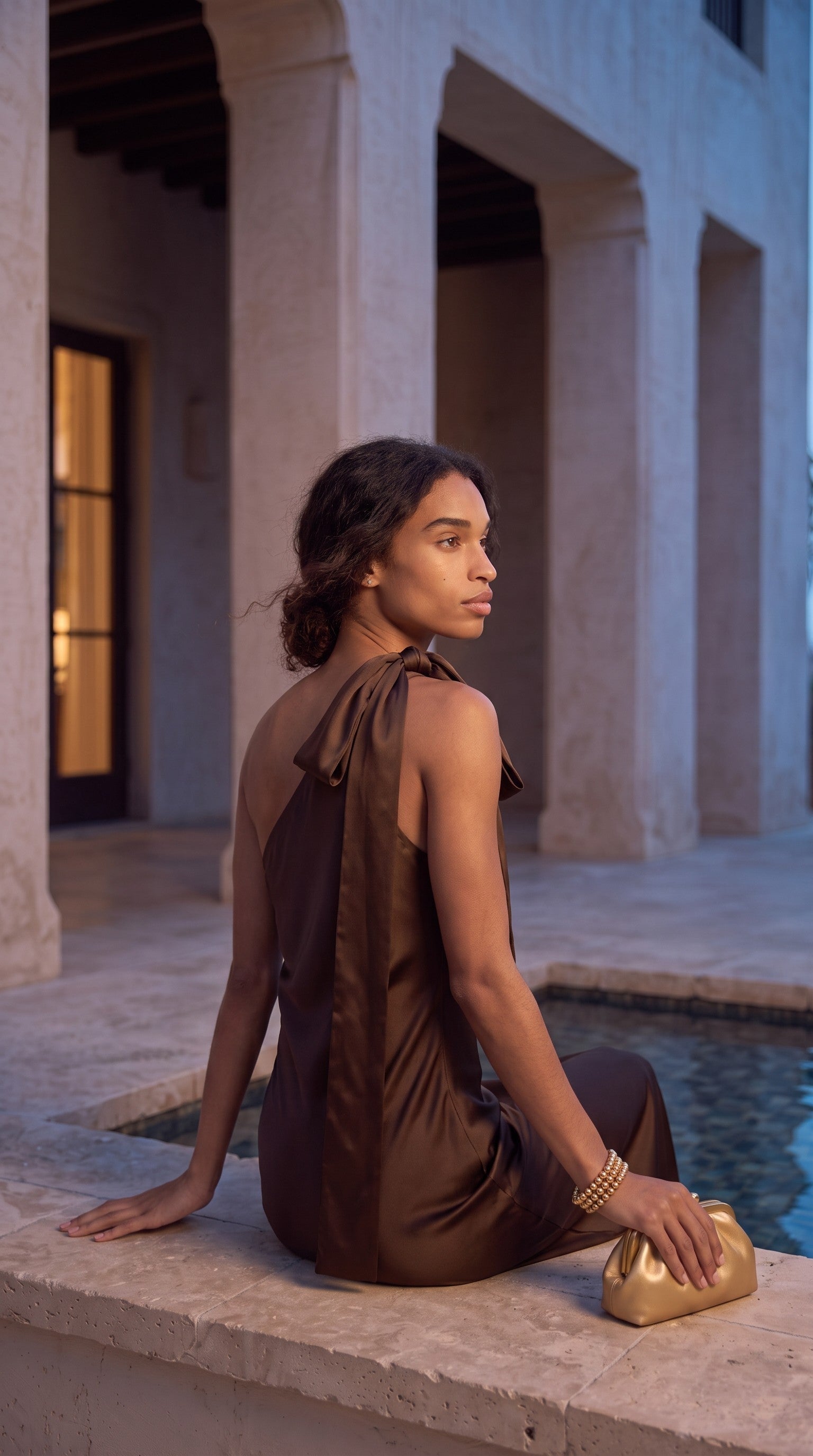 robe-longue-satin-asymetrique-one-shoulder-face marron foncé
