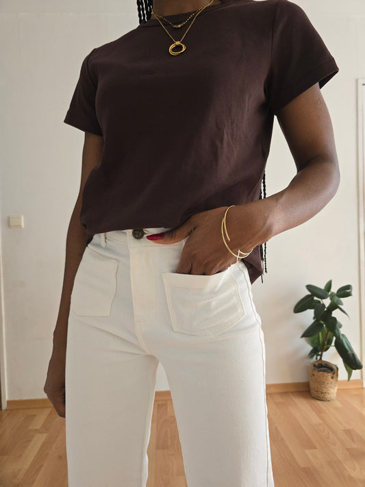 t-shirt femme col rond coton marron chocolat